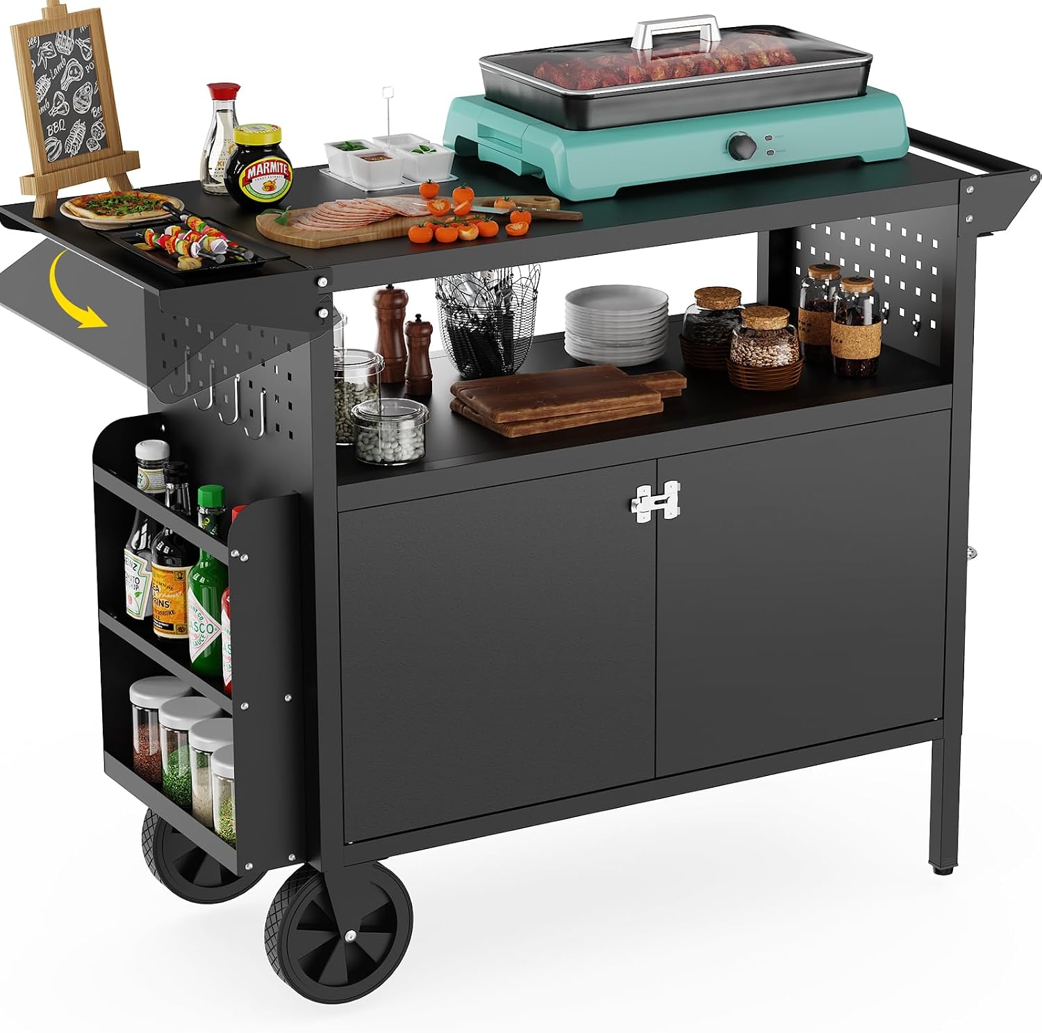 Outdoor Camping Table With Storage - Carrello da esterno per barbecue con