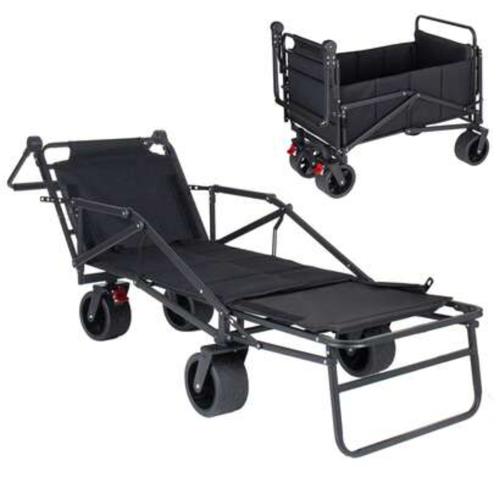 Outdoor Camping Table With Storage - Carrello pieghevole 3-in-1 con sedile, portabicchieri