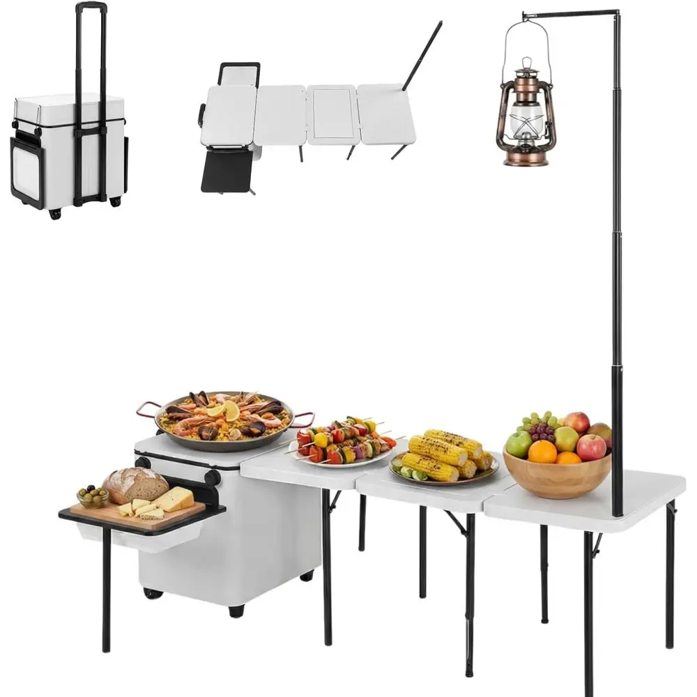Outdoor Camping Table With Storage - Tavolo da Cucina Pieghevole Portatile per