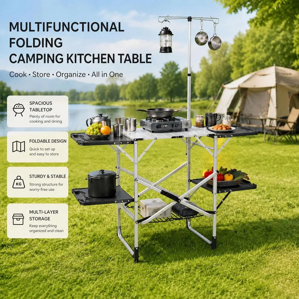 Tavolo da Cucina Portatile per - Outdoor Camping Table With Storage recensione e prezzo
